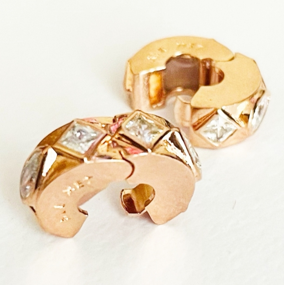 PAIR authentic Pandora charm clips Rosegold 14k cover polished geometric shape